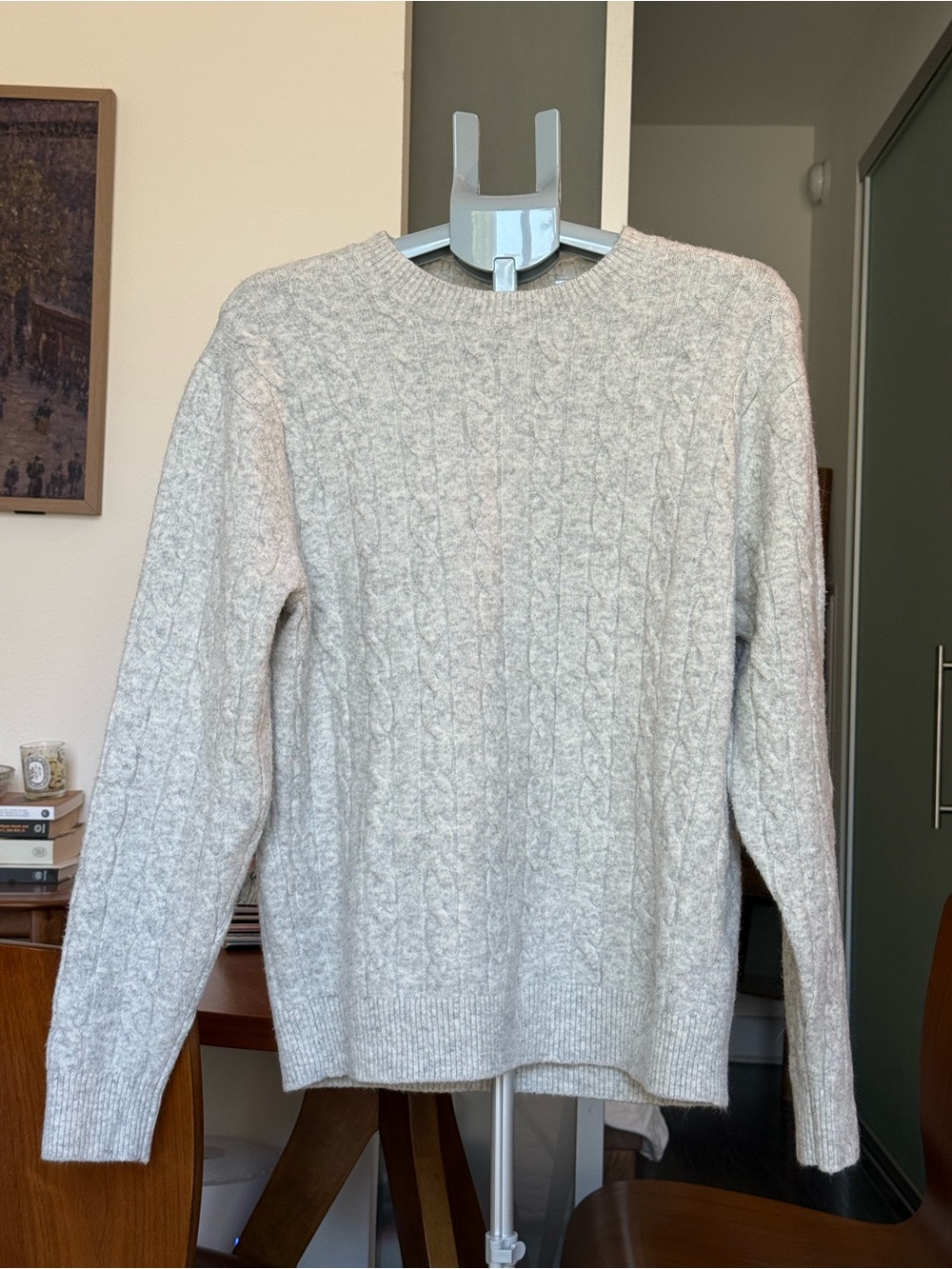 Uniqlo - Women’s Light Gray Cable Knit Crewneck Sweater - Heathered Gray
